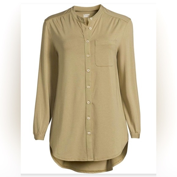 Lands End Womens Long Sleeve A-line Tunic Button‎ Up Top Sunwashed Olive Medium - Picture 1 of 16